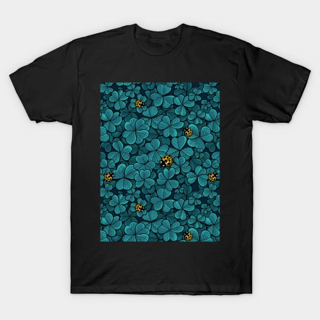 Find the lucky clover, blue and yellow T-Shirt by katerinamk